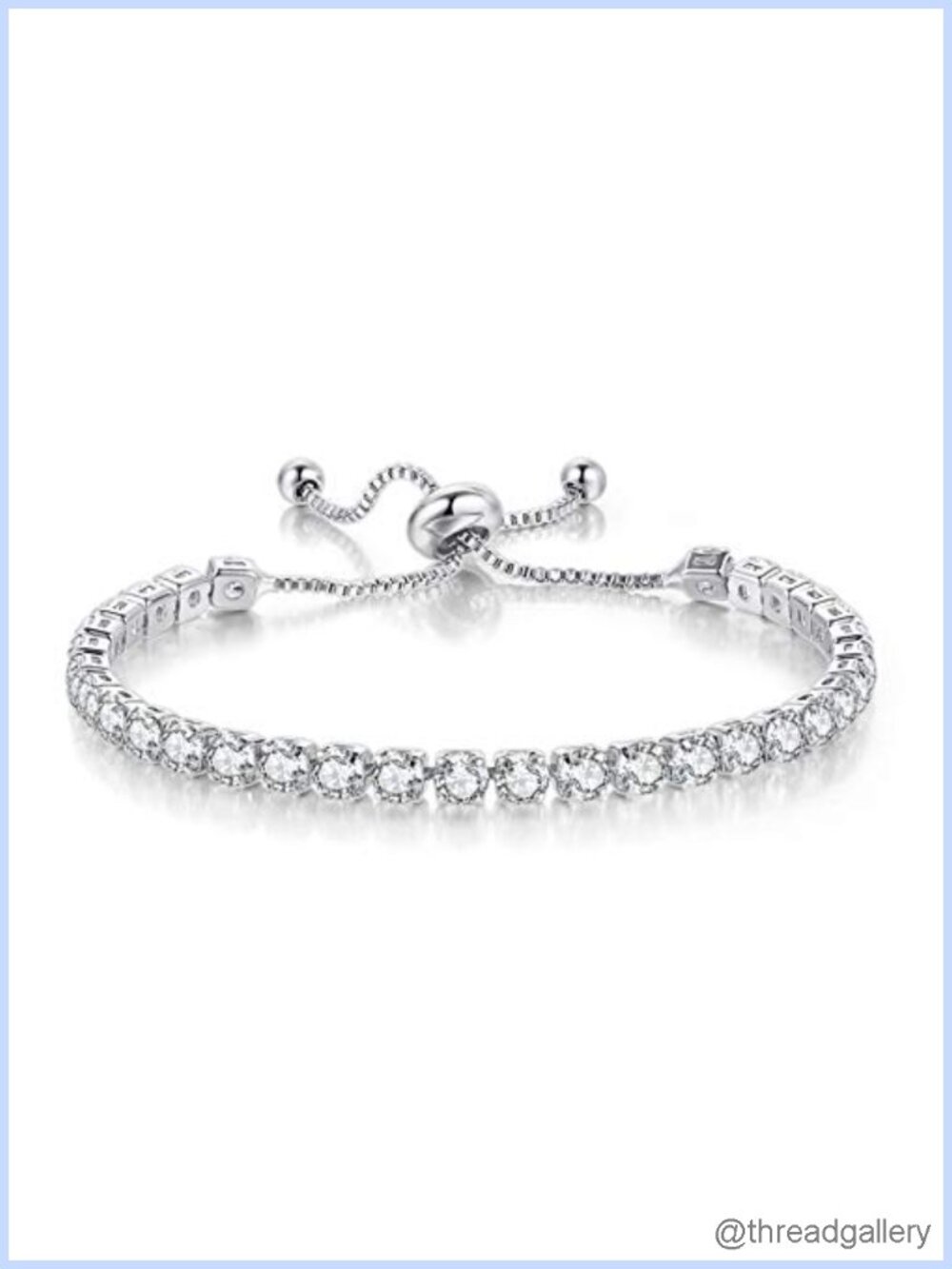 Tennis Bracelet for Women, Adjustable Crystal Slider Chain Bracelet - Silver